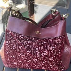 Coach Red leather Shoulder Bag with Gold Hardware